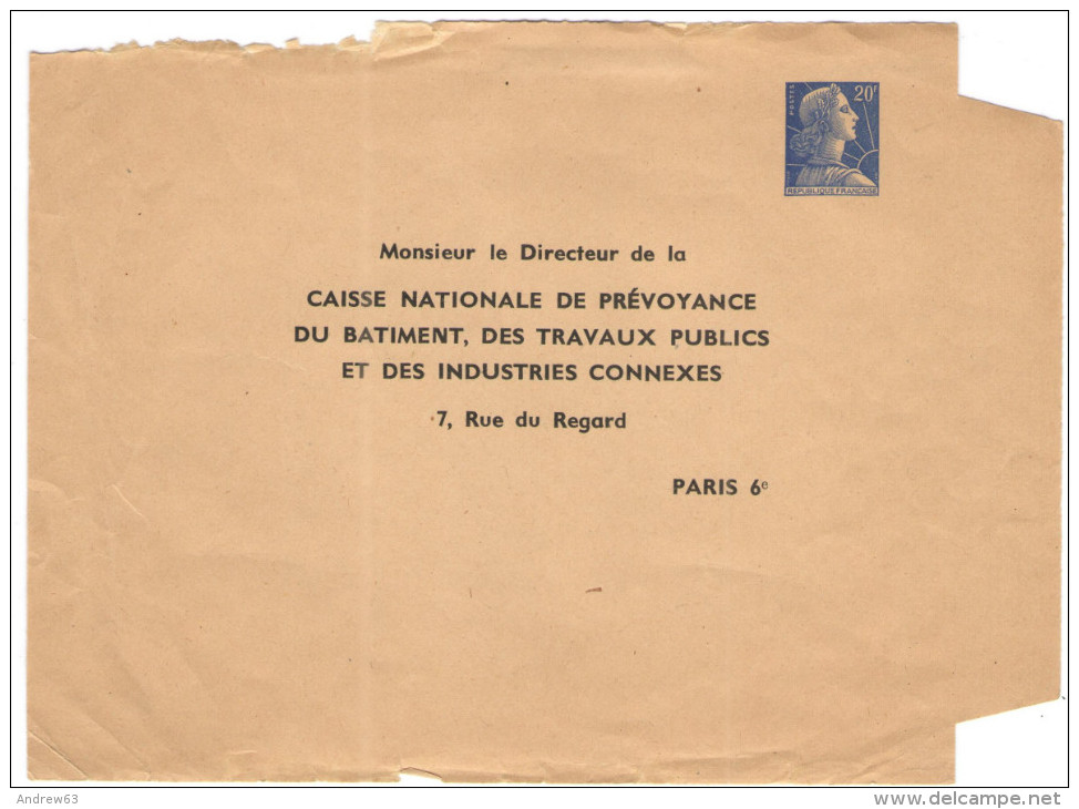 FRANCIA - France - 20F Marianne Muller - Monsieur Le Directeur De La Caisse Nationale De Prévoyance Du Batiment, Des ... - Buste Postali E Su Commissione Privata TSC (ante 1995)