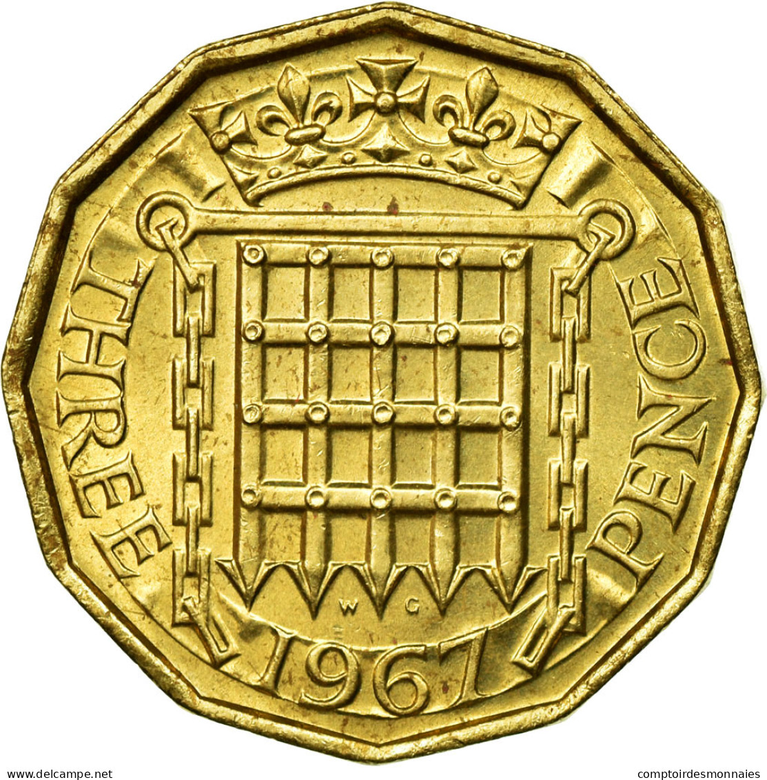 Monnaie, Grande-Bretagne, Elizabeth II, 3 Pence, 1967, SPL, Nickel-brass, KM:900 - F. 3 Pence