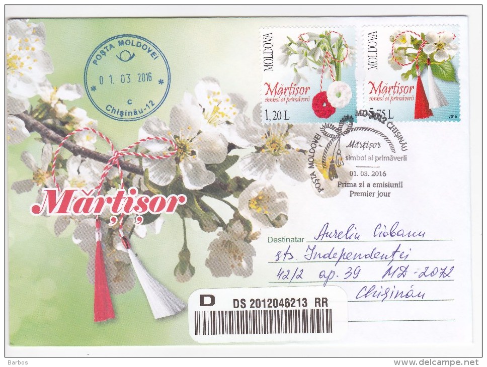 2016 , Moldova ,  Moldavie ,  Moldau , National Holiday Of Spring , Martisor , Flowers,  Privat FDC - Moldavie