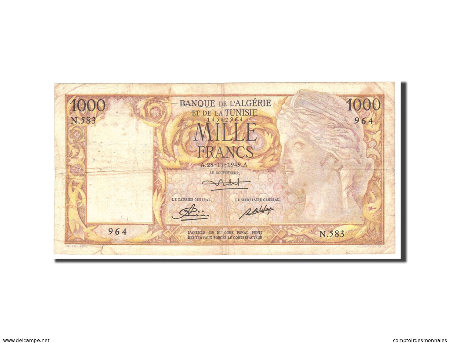 Billet, Algeria, 1000 Francs, 1949, 1949-11-28, KM:107a, TB - Algeria