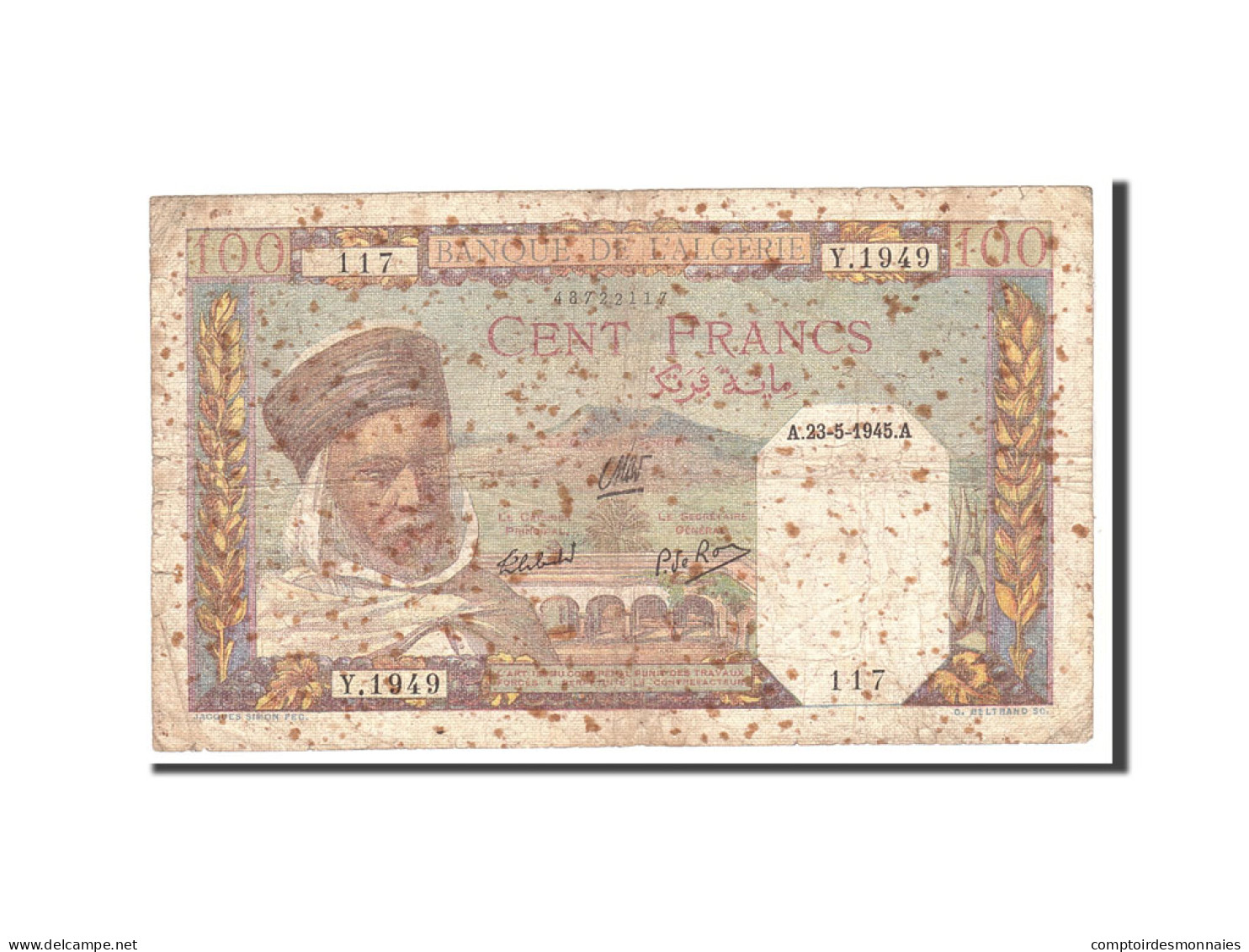 Billet, Algeria, 100 Francs, 1945, 1945-05-23, KM:88, TB - Algeria