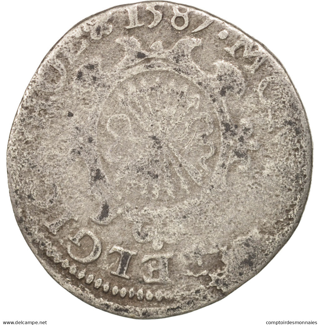 Monnaie, Pays-Bas Espagnols, HOLLAND, 1/20 Real, 1587, B+, Argent - Monedas Provinciales