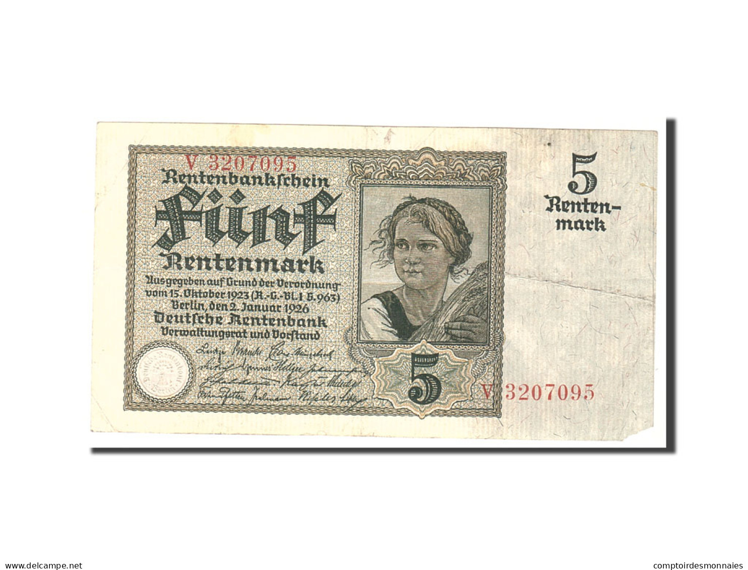 Billet, Allemagne, 5 Rentenmark, 1926, 1926-01-02, KM:169, TB - 5 Rentenmark