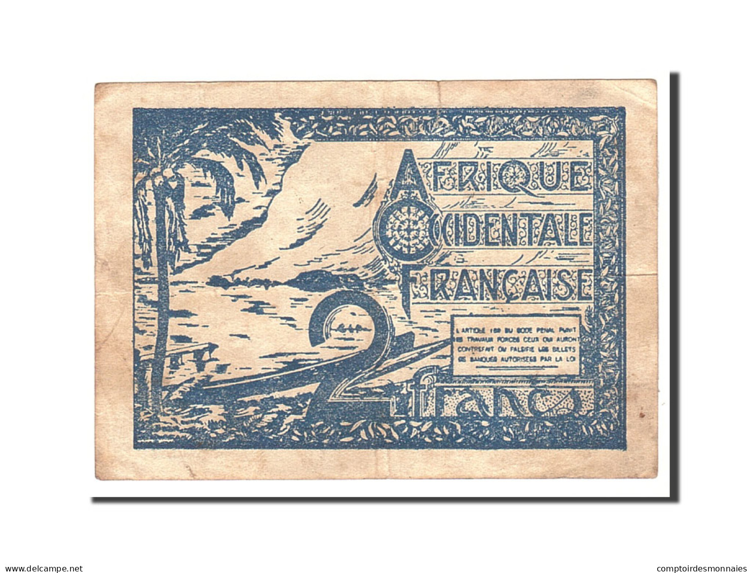 Billet, French West Africa, 2 Francs, 1944, Undated, KM:35, TB+ - États D'Afrique De L'Ouest