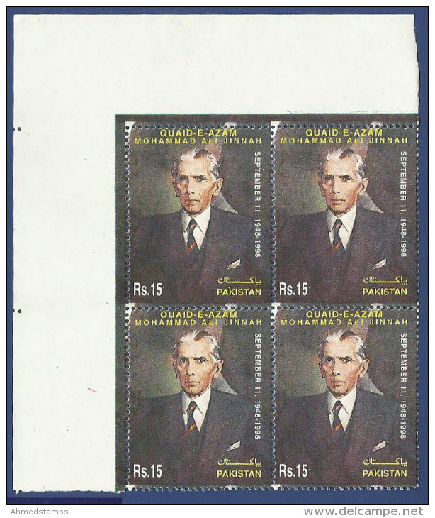 PAKISTAN 1998 MNH 50TH DEATH ANNIVERSARY OF QUAID-E-AZAM MUHAMMAD ALI JINNAH, LAWYER, STATESMAN - Pakistan