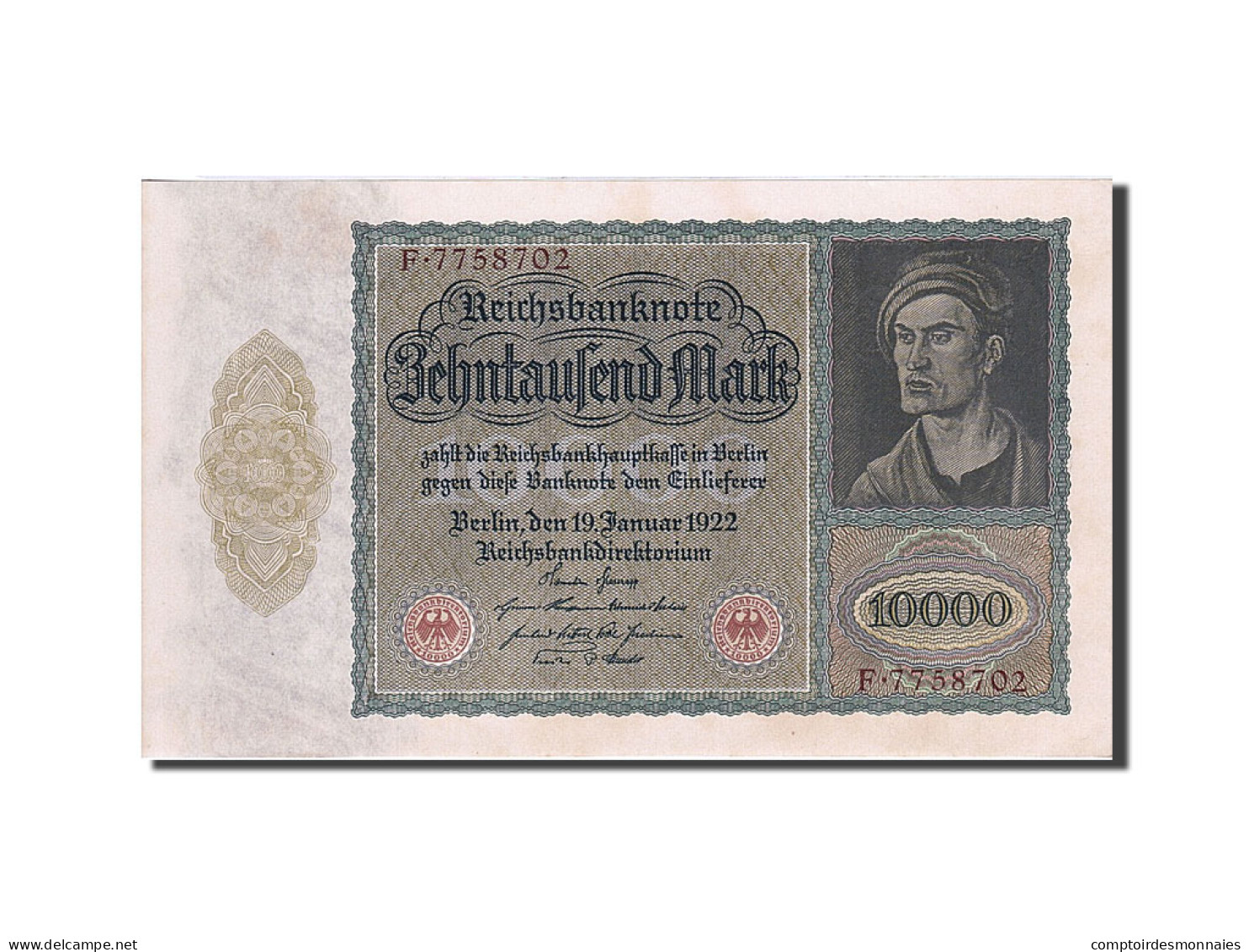 Billet, Allemagne, 10,000 Mark, 1922, 1922-01-19, KM:71, SPL - 10.000 Mark
