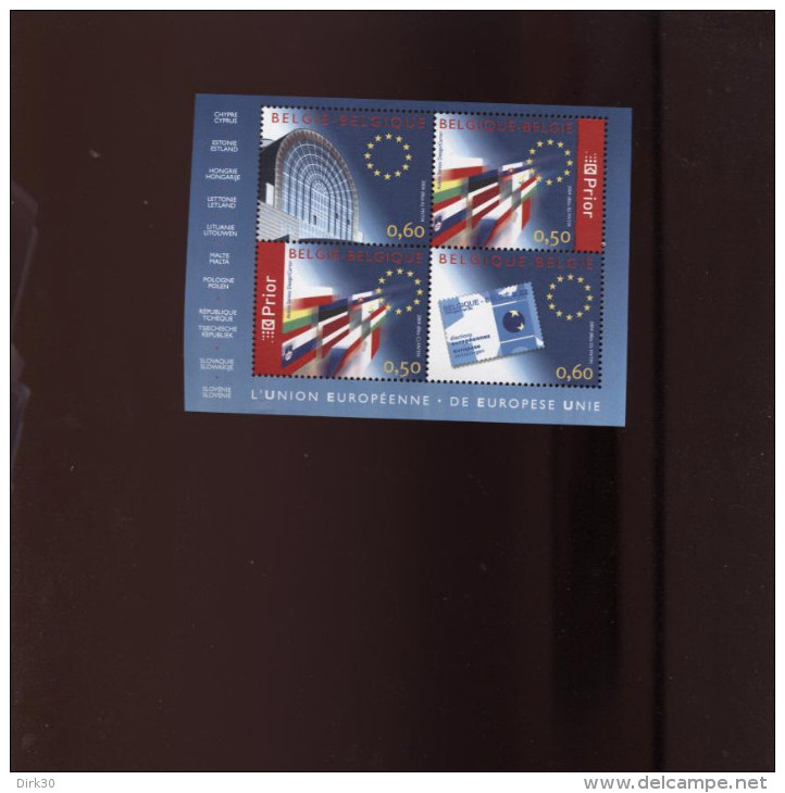 Belgie Blok Feuillet BL110 3256/58 EUROPA CEPT Flags Malta Cyprus Hungary Lithuania Latvia Estonia - 1961-2001