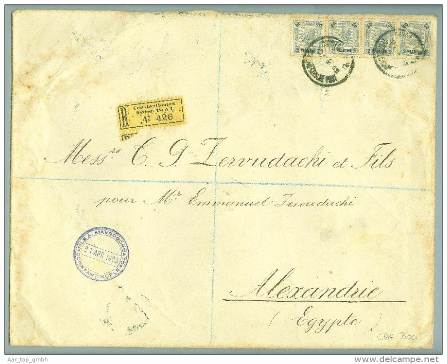 AT Levante Constantinopel 1903-04-21 R-Brief Nach Alexandria 4x2Piaster Selten - Levant Autrichien