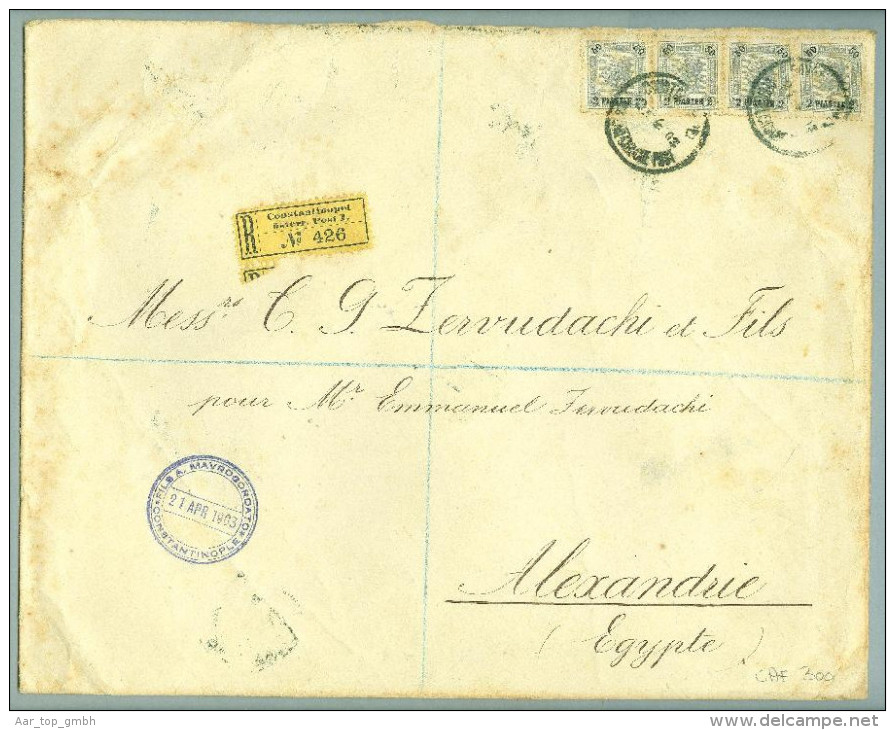 AT Levante Constantinopel 1903-04-21 R-Brief Nach Alexandria 4x2Piaster Selten - Oriente Austriaco