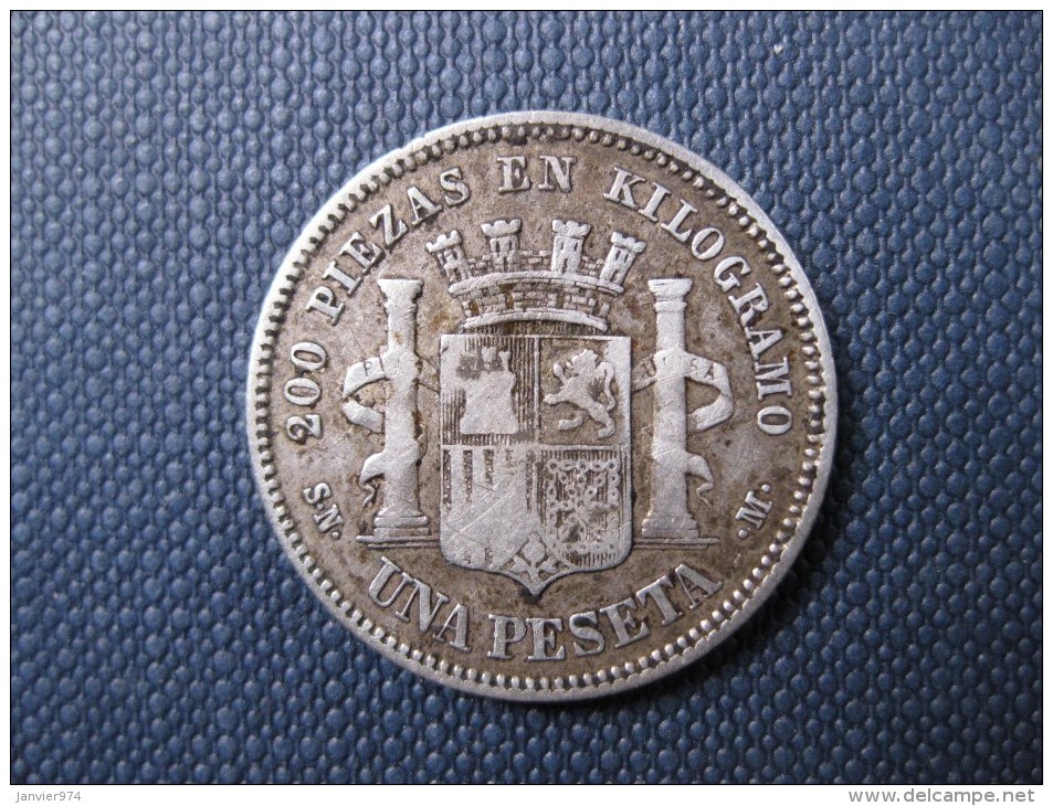 Espagne .1 PESETA 1870 SN-M (*18  *70) .Argent ,Silver Coin - First Minting