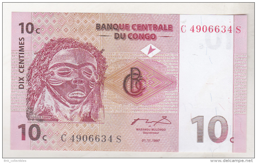 Congo , Democratic Republic ,10 Centimes 1997 Unc - Democratic Republic Of The Congo & Zaire