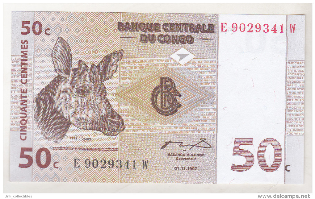 Congo , Democratic Republic , 50 Centimes 1997 Unc - République Démocratique Du Congo & Zaïre