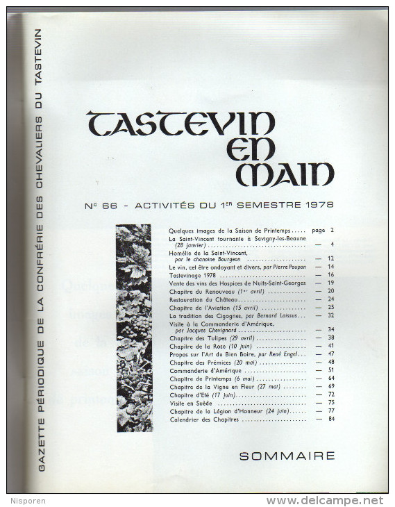 Tastevin En Main - Gazette Périodique De La Confrérie Des Chevaliers Du Tastevin - N°66 Octobre 1978 - Cooking & Wines