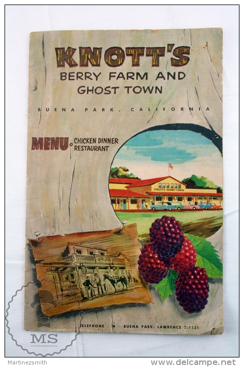 Old 1960's Knott's Berry Farm And Ghost Town Menu - Tourism Brochure - Buena Park California - Cuadernillos Turísticos