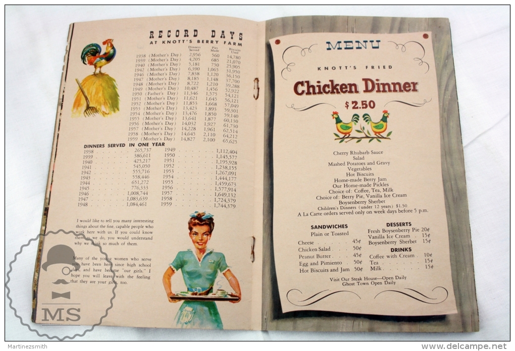 Old 1960's Knott's Berry Farm And Ghost Town Menu - Tourism Brochure - Buena Park California - Cuadernillos Turísticos