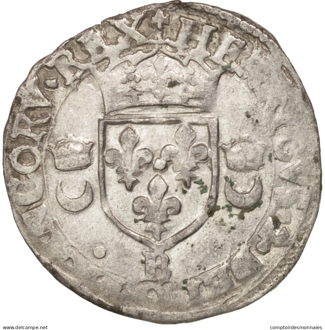 Monnaie, France, Douzain Aux Croissants, 1549, Rouen, TTB, Billon, Sombart:4380 - 1547-1559 Henry II