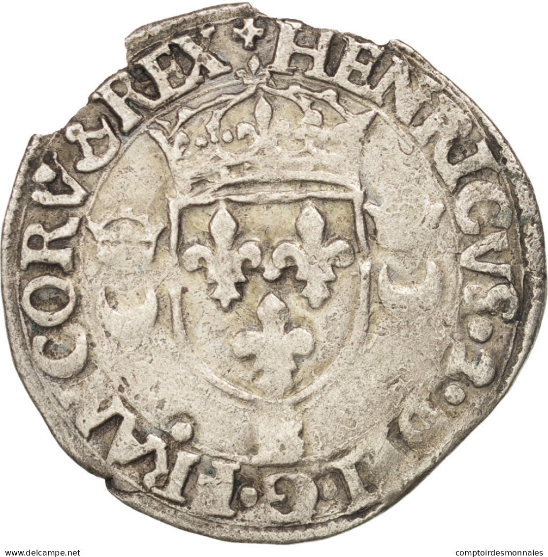 Monnaie, France, Douzain Aux Croissants, 1549, Rouen, TTB, Billon, Sombart:4380 - 1547-1559 Henry II