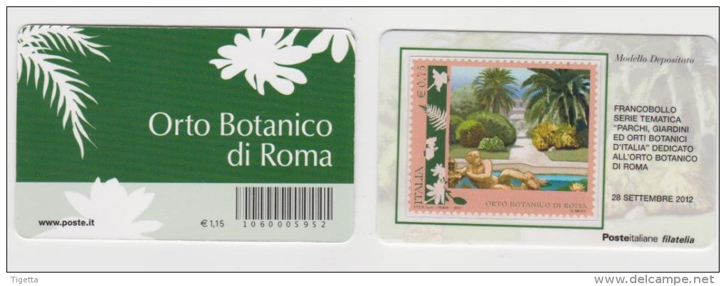 2012 - ITALIA -  TESSERA FILATELICA  PARCHI GIARDINI ED ORTI BOTANICI ORTO BOTANICO DI ROMA - Philatelic Cards