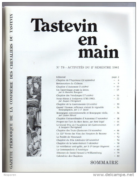 Tastevin En Main - Gazette Périodique De La Confrérie Des Chevaliers Du Tastevin - N°73 Mai 1982 - Culinaria & Vinos