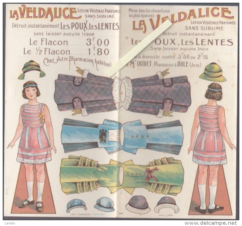 Découpage Ancien - Publicité Veldalice Poux Lentes - Pharmacien Oudet Dole - Habillement Poupée - Sonstige & Ohne Zuordnung