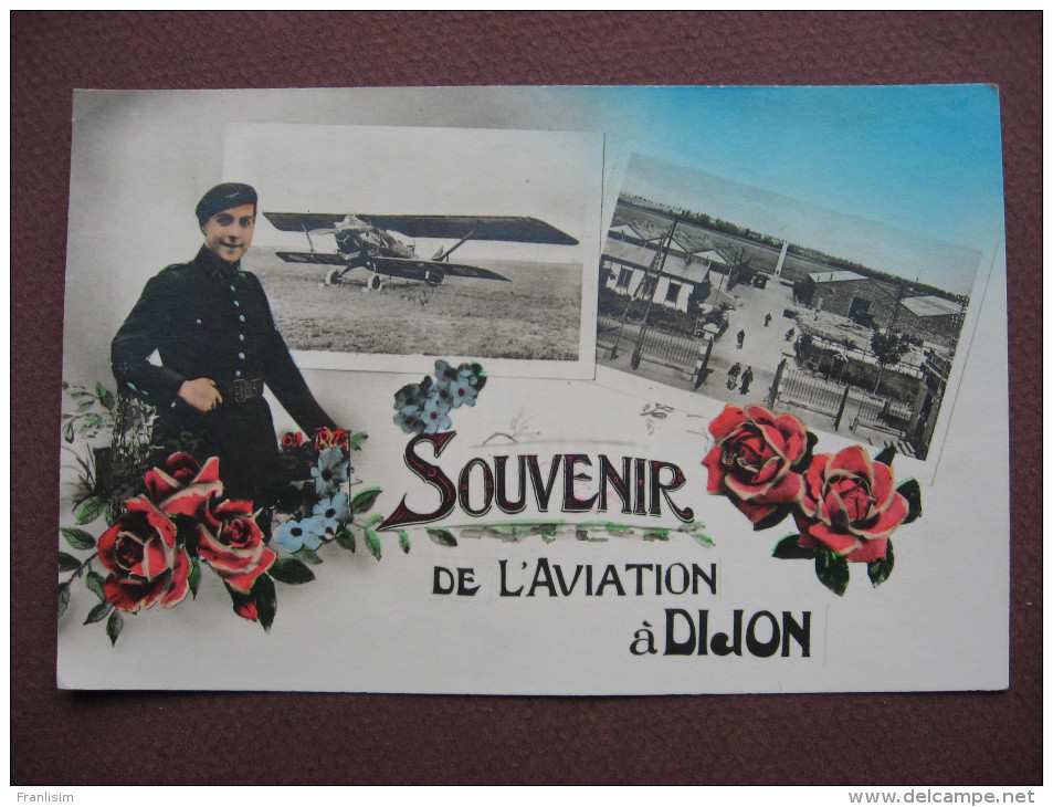 CPA PHOTO 21 OUGES LONGVIC Souvenir De L´Aviation à DIJON  RARE  MULTIVUE FANTAISIE AVION BIPLAN & ENTREE BASE 102 - Autres & Non Classés