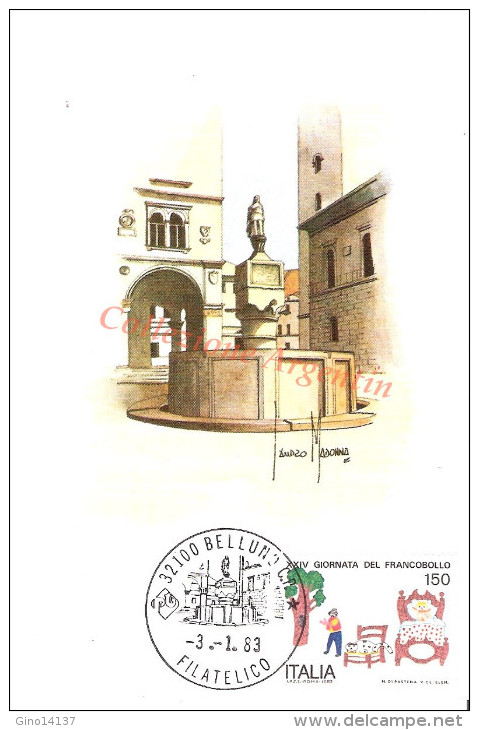 Cartolina MAXIMUM - XXIV GIORNATA DEL FRANCOBOLLO - Belluno 1983 - Fontana Di Piazza Duomo - Manifestazioni