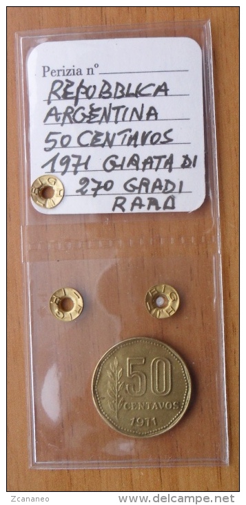 50 CENTAVOS ARGENTINA 1971 CON DIFETTO DI CONIO - GIRATA DI 270° - Periziata - - Argentinië