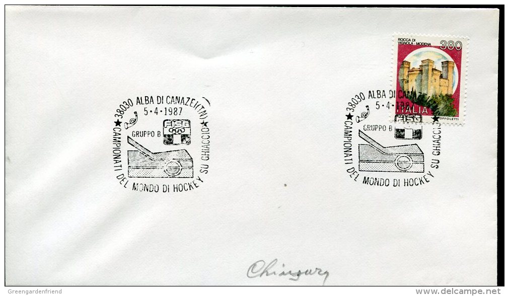 5661 Italia, Special Postmark 1987 Alba Canazei World Hockey Champ.    5.4.1987 Closing Day !!! - Jockey (sobre Hielo)