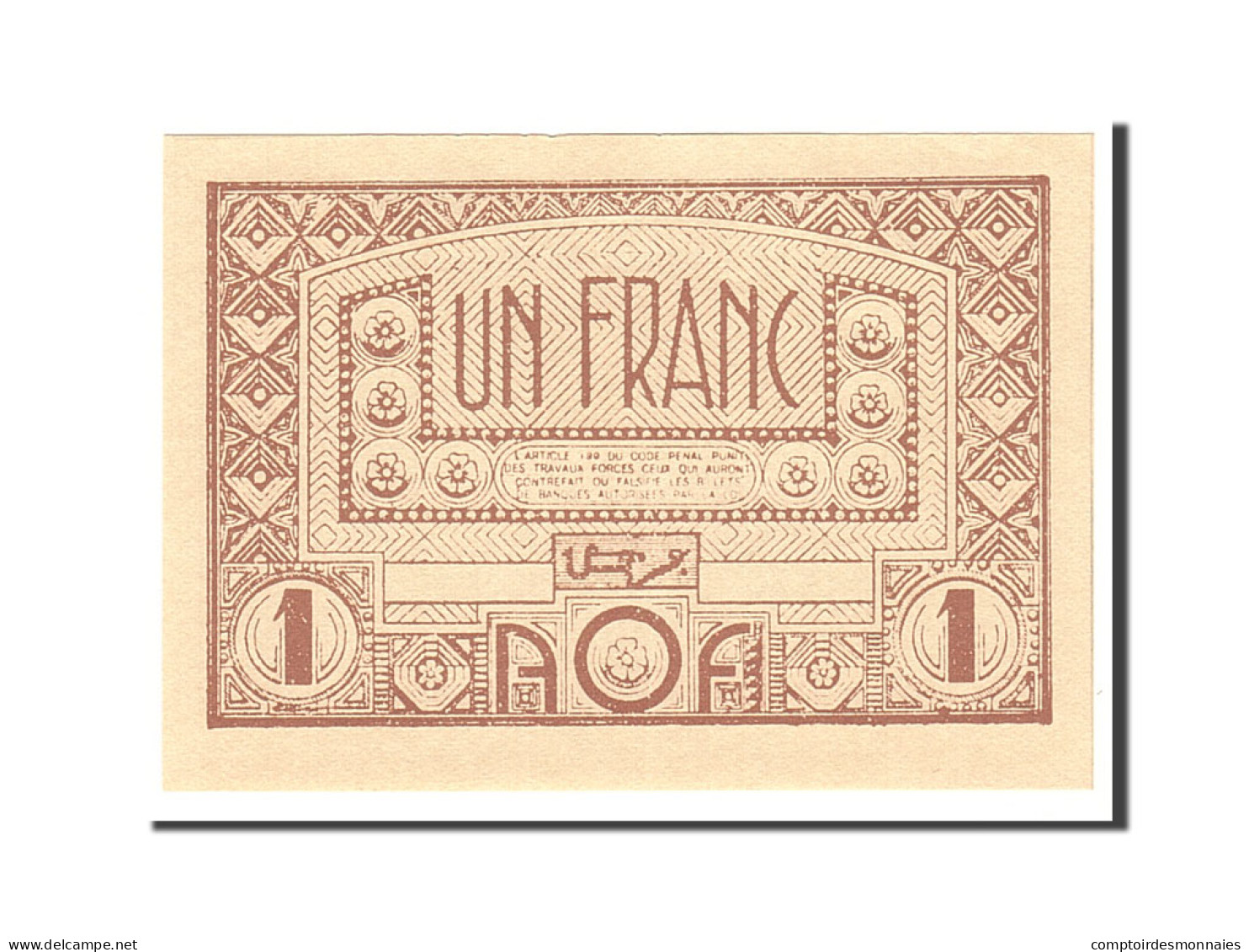 Billet, French West Africa, 1 Franc, 1944, Undated, KM:34b, SPL - West African States