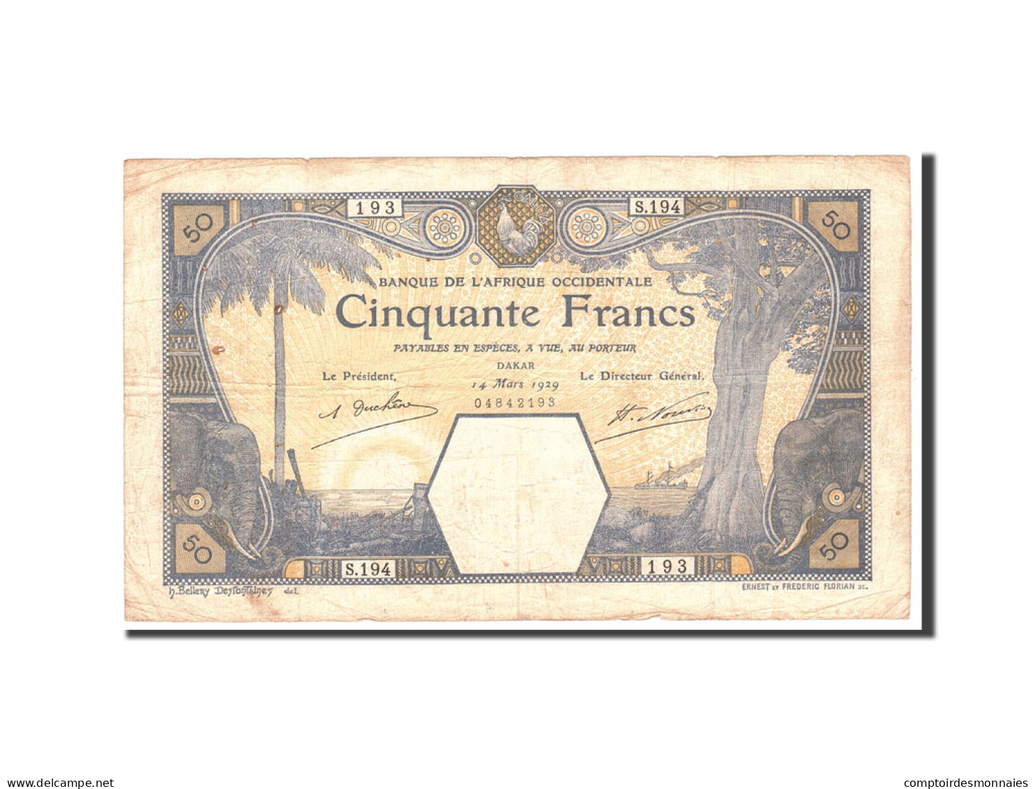 Billet, French West Africa, 50 Francs, 1929, 1929-03-14, KM:9Bc, TB - Westafrikanischer Staaten