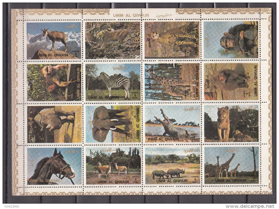 Umm Al Qiwain 1972,16V In Sheetlet,elephants,monkeys,leopards,animals,zebra,giraffe,MNH/Postfris(L2182) - Elefanten