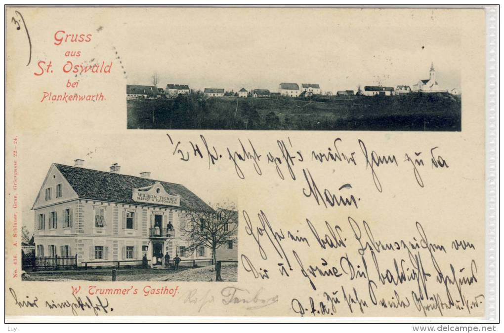 ST. OSWALD Bei PLANKENWARTH Trummer's Gasthof Panorama 1902 Rostachteckstempel VINTAGE POSTCARD - Sonstige & Ohne Zuordnung