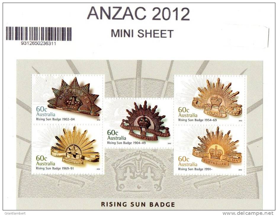 Australia 2012 ANZAC Rising Sun Minisheet MNH - Mint Stamps