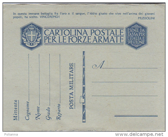 A3667 - CARTOLINA POSTALE FRANCHIGIA X LE FORZE ARMATE - POSTA MILITARE  No VG - Franchigia