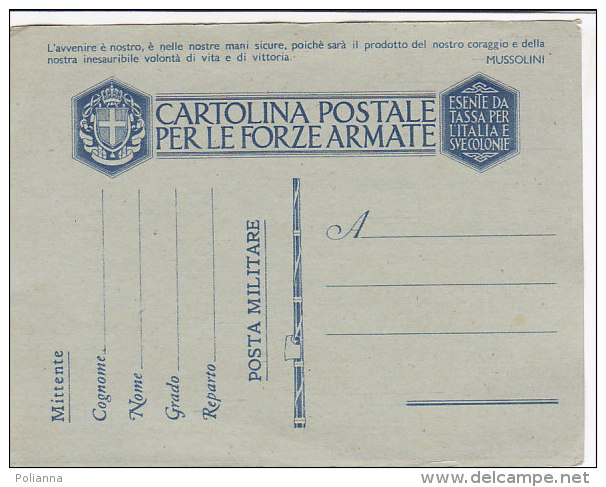 A3668 - CARTOLINA POSTALE FRANCHIGIA X LE FORZE ARMATE - POSTA MILITARE  No VG - Franchigia