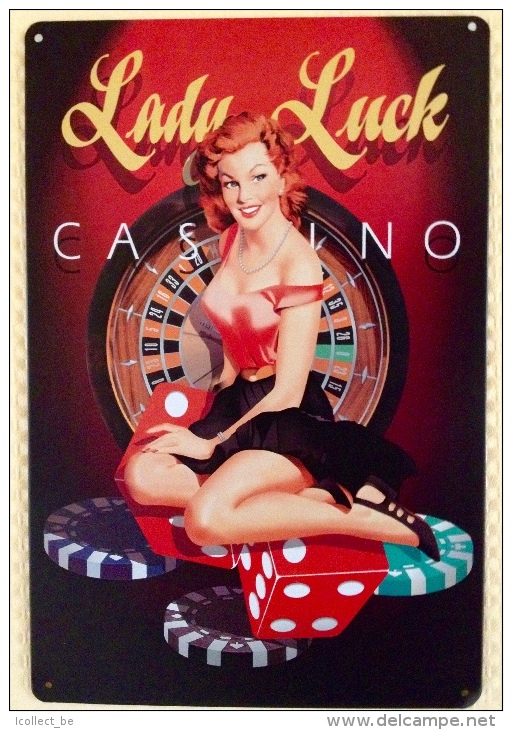 PIN-UP LADY LUCK CASINO - TIN SIGNS - Plaque Métallique Publicitaire Décorative - Blechschilder (ab 1960)