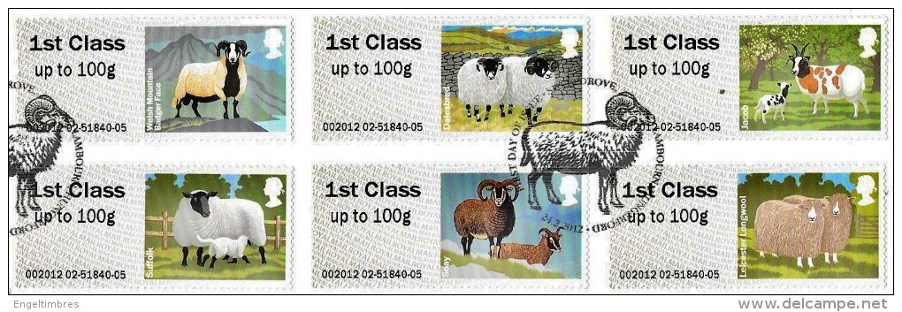 Great Britain 24/02/12/ Post & Go Stamps - Farm Animals - SHEEP - Very Fine Used - On Piece - Post & Go Stamps