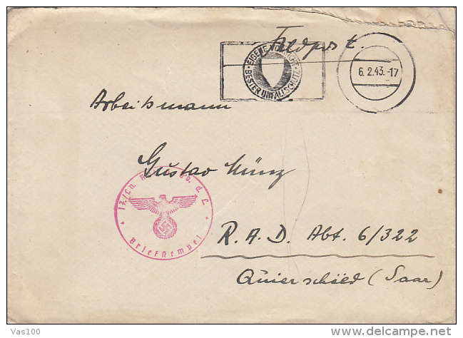 WARFIELD COVER, 3RD REICH ROUND STAMP, CAUTION POSTMARK, WW2, 1943, GERMANY - Briefe U. Dokumente