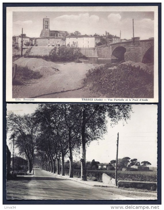 LOT 2 CPA ANCIENNES FRANCE- TREBES (11)-  VUE PARTIELLE DU PONT DE L'AUDE ET L'EGLISE + PHOTO AVENUE DE LA GARE - Autres & Non Classés