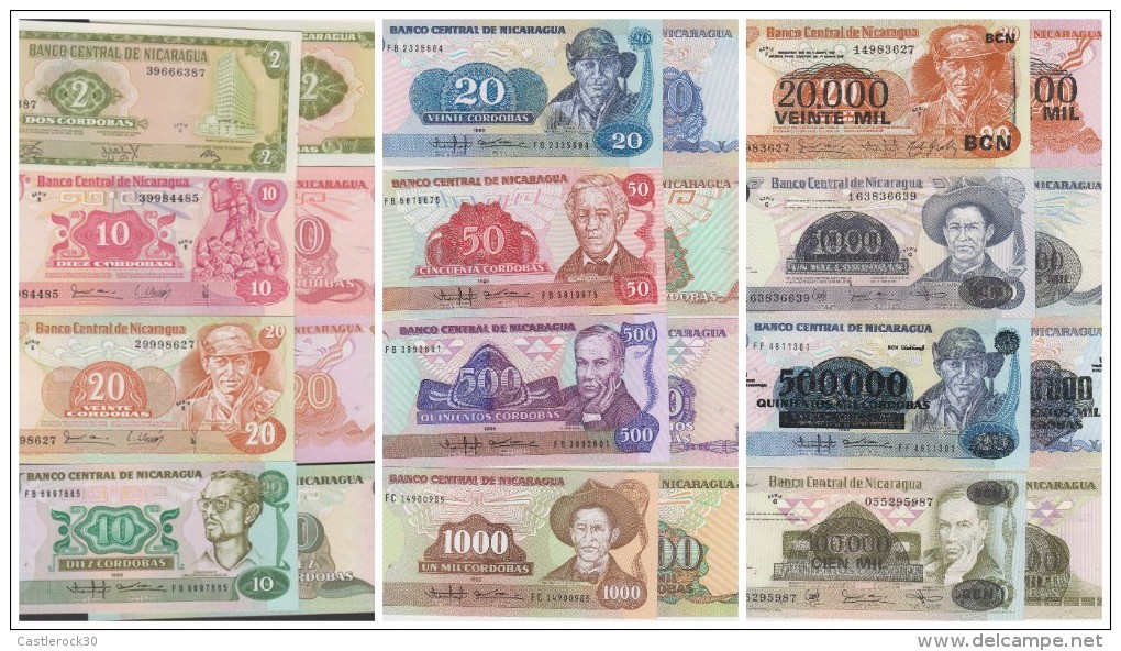 O) 1979 NICARAGUA, BANKNOTE - CORDOBAS, FULL SET, PAPER MONEY, PRISTINE CONDITION - UNC - Nicaragua