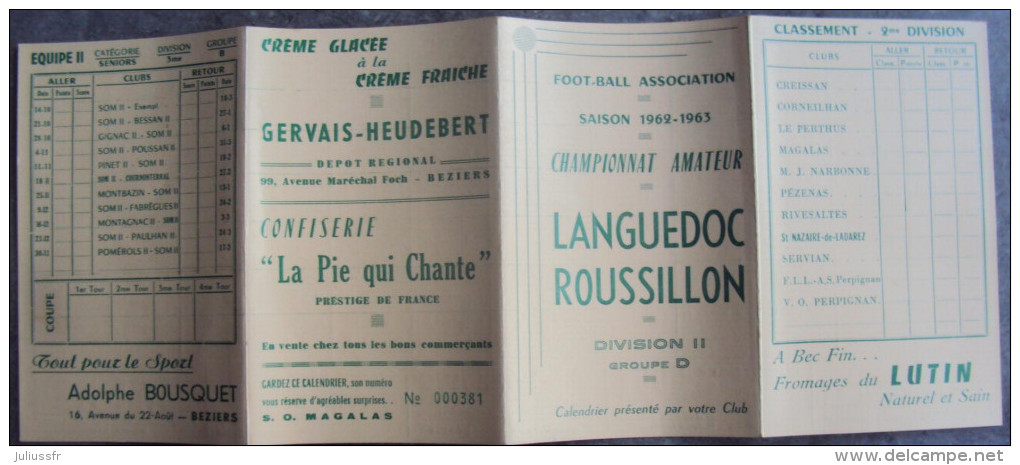 Carte Football Saison Championnat Amateur Saison 1962-1963 Languedoc Rousillon - Autres & Non Classés