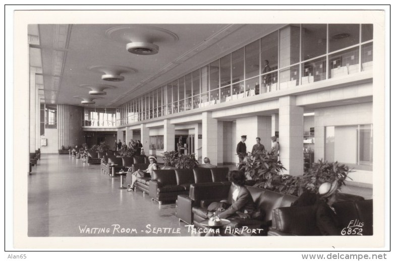 Seattle Washington, Sea-Tac Airport Terminal Interior View, C1940s/50s Vintage Real Photo Postcard - Aerodromi