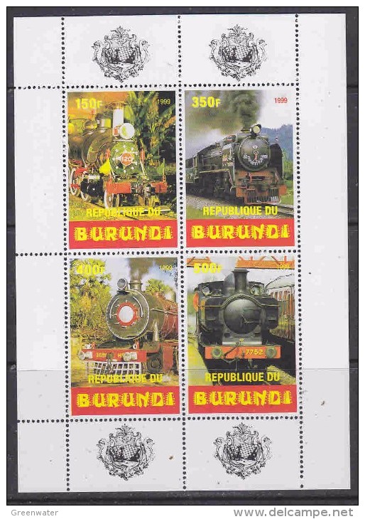 Burundi 1999 Locomotives M/s ** Mnh (27442A) - Unused Stamps