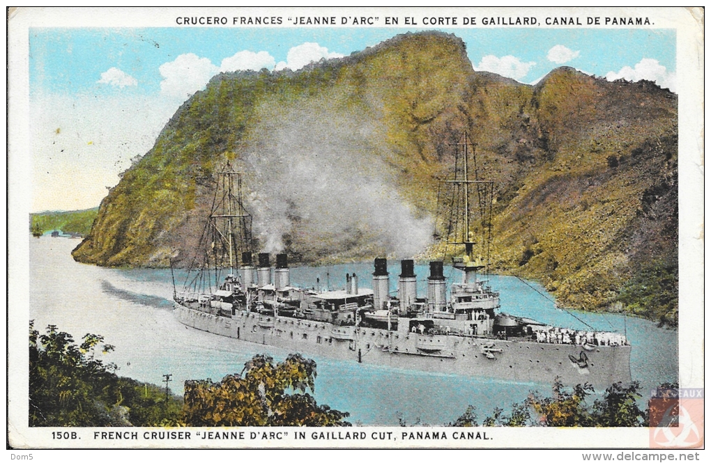 USA - Carte Postale CROISEUR CUIRASSE - JEANNE D'ARC - Posted At Sea 1925 - Cristobal - Canal De Panama - Paquebots