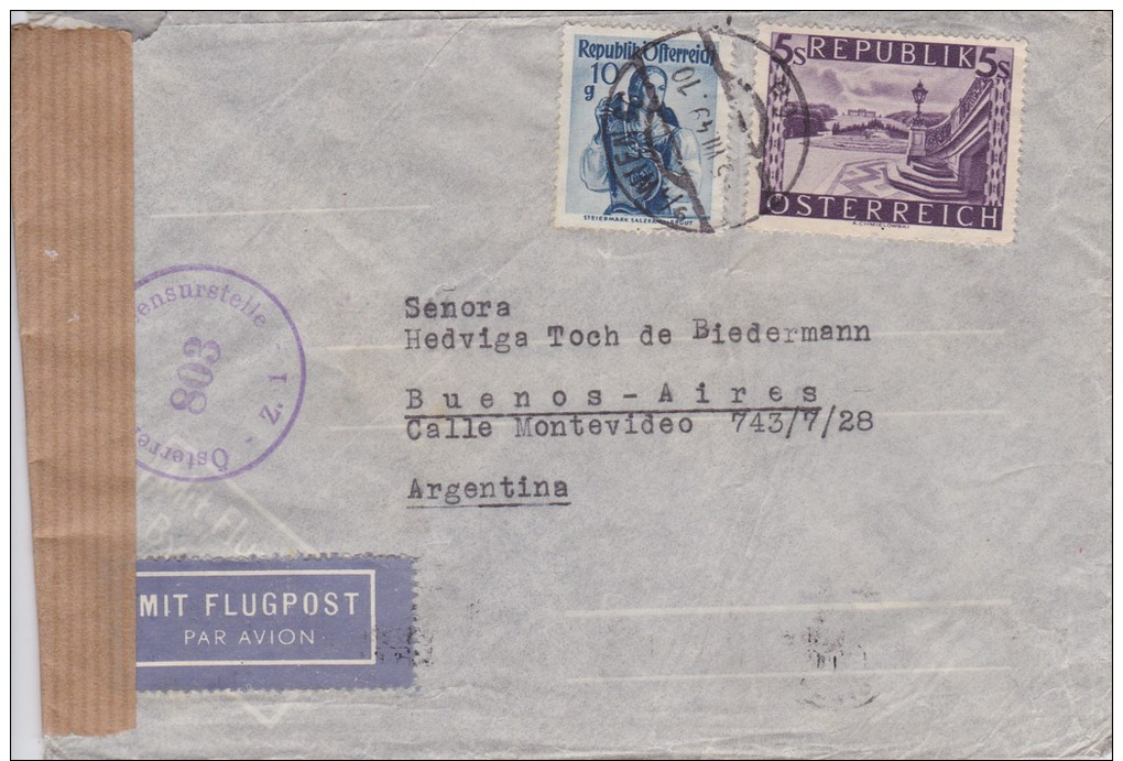 Austria; Censored Cover To Argentina 1949 - Cartas & Documentos