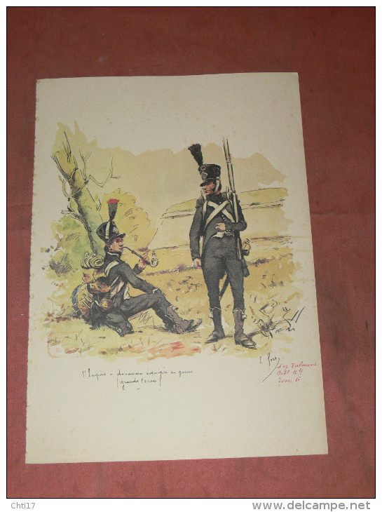 GRAVURE AQUARELLE SUR CANSON / ERNEST FORT / UNIFORME DOUANES / GENDARMES/ 1er EMPIRE EN GUERRE  / LITHOGRAPHIE - Estampes & Gravures