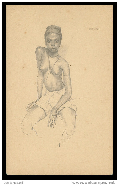 GUINÉ- BISSAU -EXPOSIÇÕES - Ignez- Bailarina Bijagoz (Desenho De Eduardo Malta ) Carte Postale - Guinea-Bissau