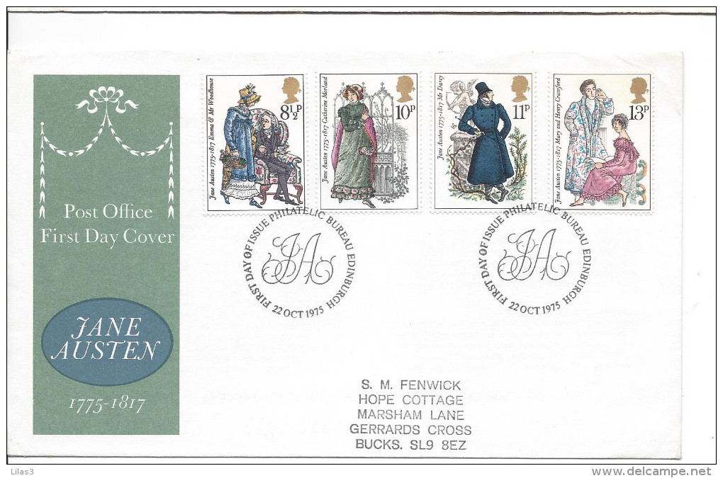 FDC Edinbourgh 22 10 1975 4 Timbres Jane Austen Littérature écrivain - Ohne Zuordnung