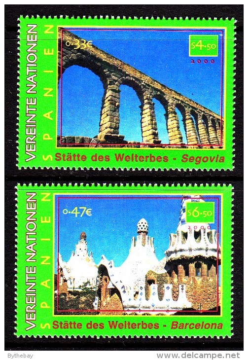 United Nations Vienna MNH Scott #279-#280 Set Of 2 World Heritage Spain: Aquaduct, Segovia, Guell Park, Barcelona - Ongebruikt