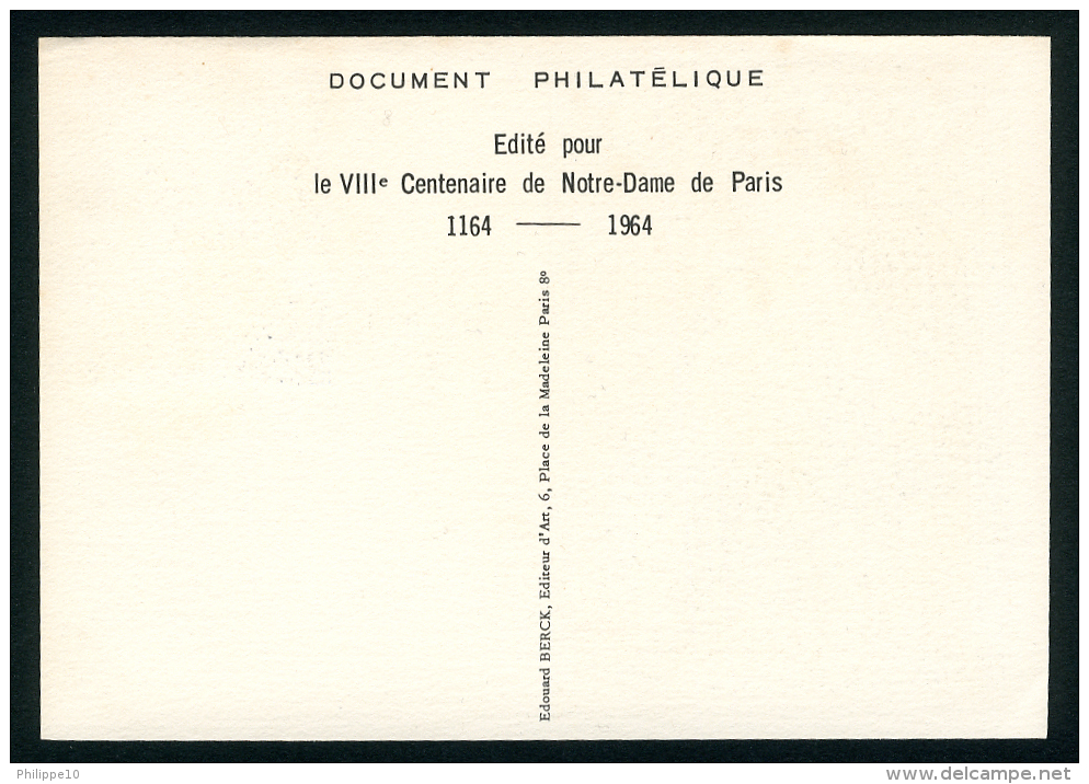 CARTE MAXIMUM "8ème CENTENAIRE DE NOTRE-DAME DE PARIS - VIERGE A L'ENFANT" - OBLITERATION 1er JOUR PARIS 23 MAI 1964 - Eglises Et Cathédrales